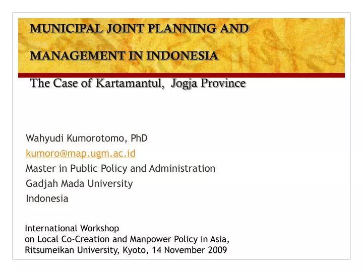 municipal joint planning and management in indonesia the case of kartamantul jogja province