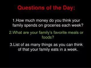 Questions of the Day: How much money do you think your family spends on groceries each week?