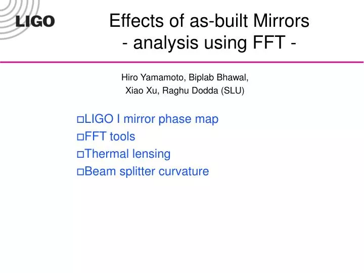 effects of as built mirrors analysis using fft