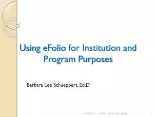 Using eFolio for Institution and Program Purposes