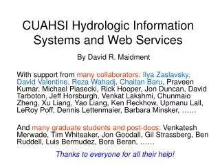 CUAHSI Hydrologic Information Systems and Web Services