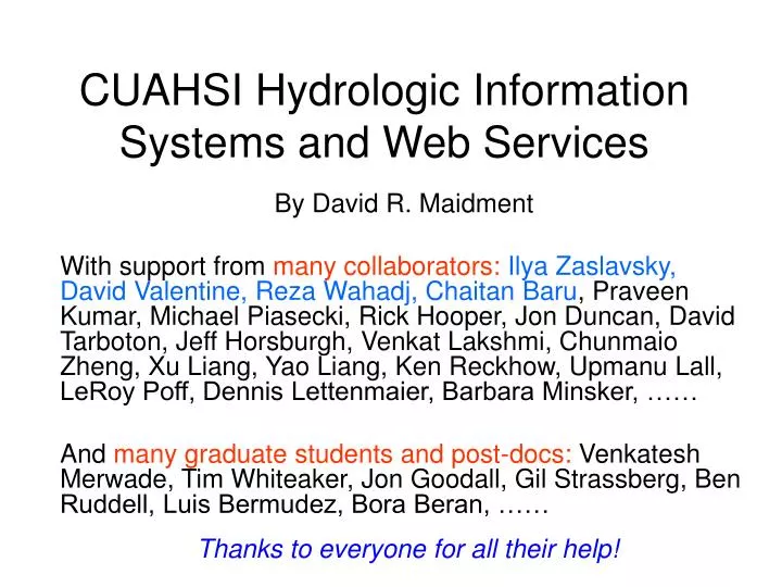 cuahsi hydrologic information systems and web services