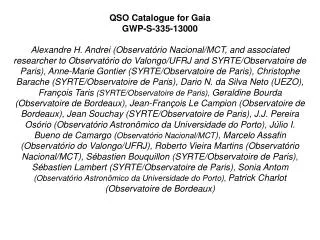 QSO Catalogue for Gaia GWP-S-335-13000