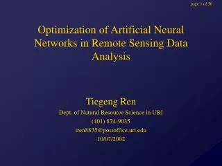 Optimization of Artificial Neural Networks in Remote Sensing Data Analysis