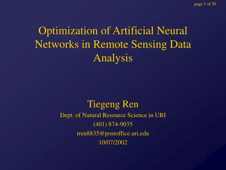 optimization of artificial neural networks in remote sensing data analysis