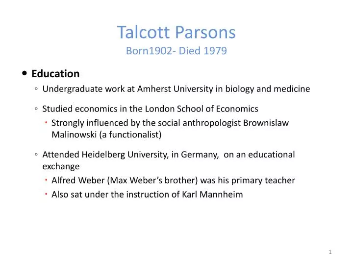 talcott parsons born1902 died 1979