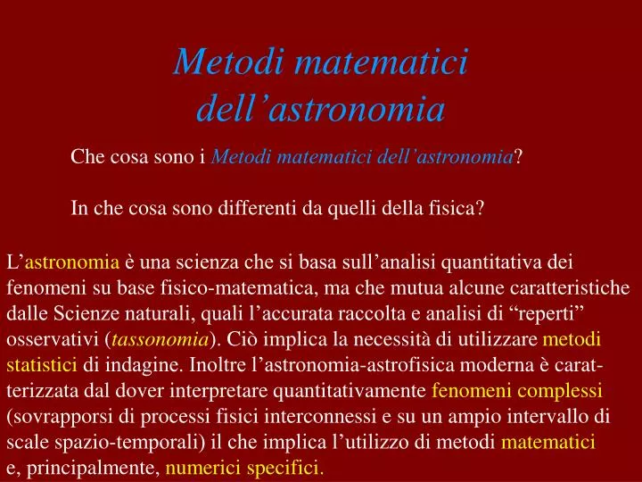 metodi matematici dell astronomia