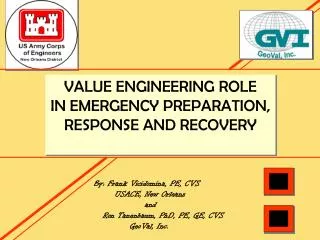 VALUE ENGINEERING ROLE IN EMERGENCY PREPARATION, RESPONSE AND RECOVERY