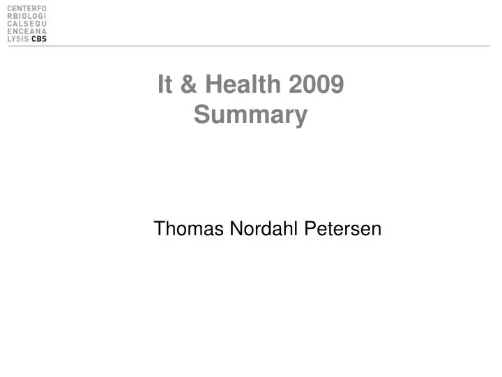 it health 2009 summary