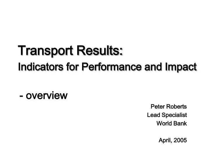 transport results indicators for performance and impact