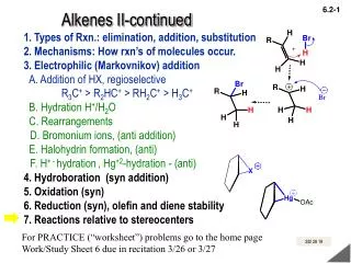 Alkenes II-continued 1. Types of Rxn.: elimination, addition, substitution