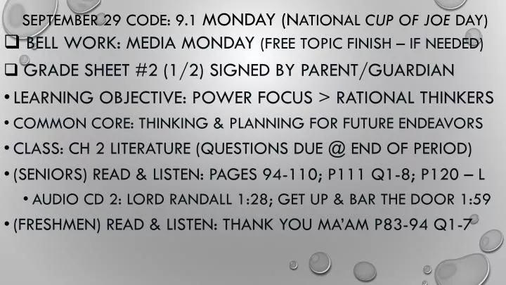 september 29 code 9 1 monday n ational cup of joe day