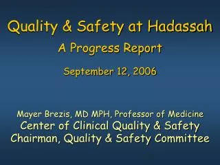 Quality &amp; Safety at Hadassah A Progress Report September 12, 2006