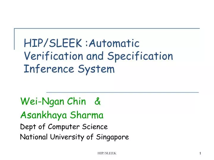 hip sleek automatic verification and specification inference system