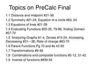 Topics on PreCalc Final