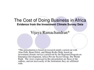 The Cost of Doing Business in Africa Evidence from the Investment Climate Survey Data