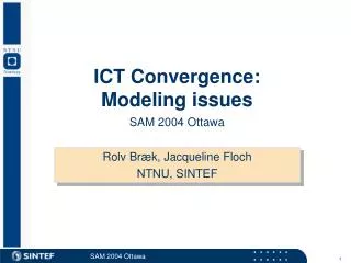 ICT Convergence: Modeling issues SAM 2004 Ottawa