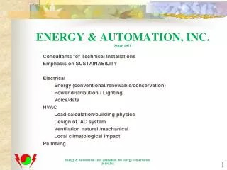 ENERGY &amp; AUTOMATION, INC. Since 1978