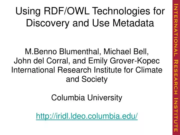 using rdf owl technologies for discovery and use metadata