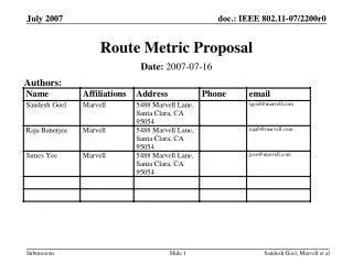 Route Metric Proposal