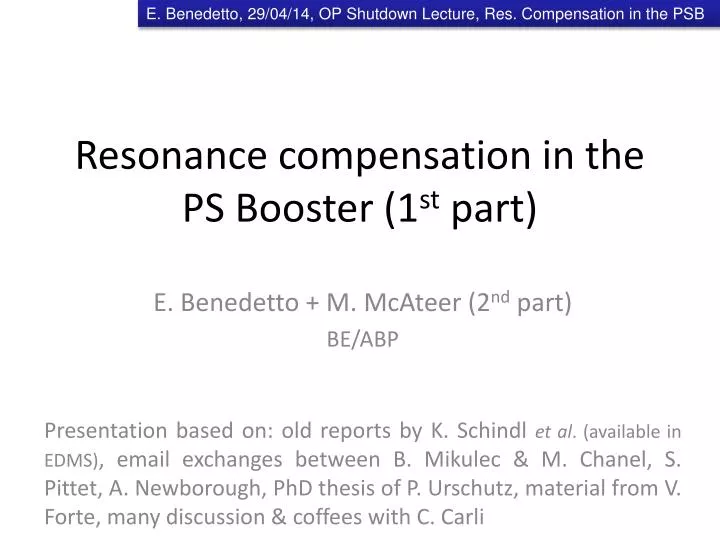 resonance compensation in the ps booster 1 st part