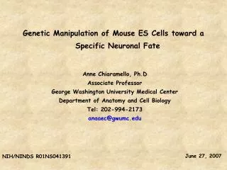 Genetic Manipulation of Mouse ES Cells toward a Specific Neuronal Fate