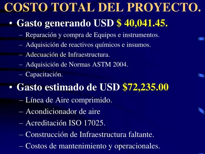 costo total del proyecto