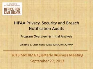 2013 MdHIMA Quarterly Business Meeting September 27, 2013