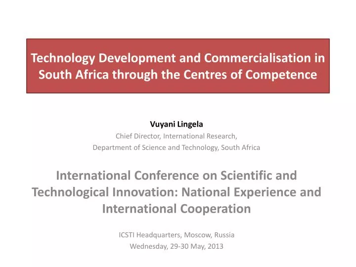 technology development and commercialisation in south africa through the centres of competence