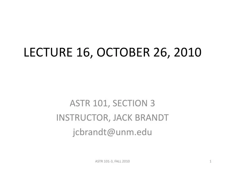 lecture 16 october 26 2010