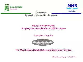 HEALTH AND WORK Scoping the contribution of NHS Lothian Examples in practice