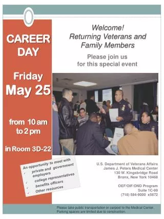 CAREER DAY Friday May 25 from 10 am to 2 pm in Room 3D-22