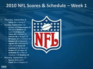 2010 NFL Scores &amp; Schedule – Week 1