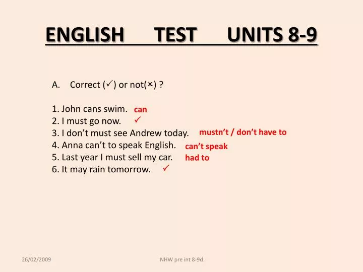 english test units 8 9