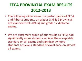 FFCA PROVINCIAL EXAM RESULTS 2012-2013