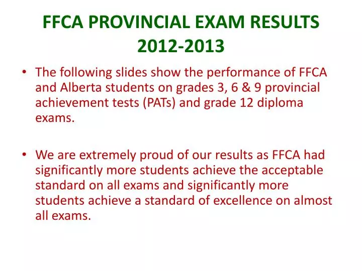 ffca provincial exam results 2012 2013