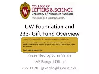 UW Foundation and 233- Gift Fund Overview