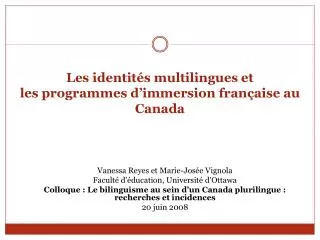 Les identités multilingues et les programmes d’immersion française au Canada