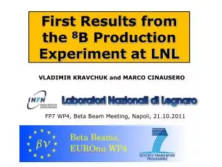 First Results from the 8 B Production Experiment at LNL