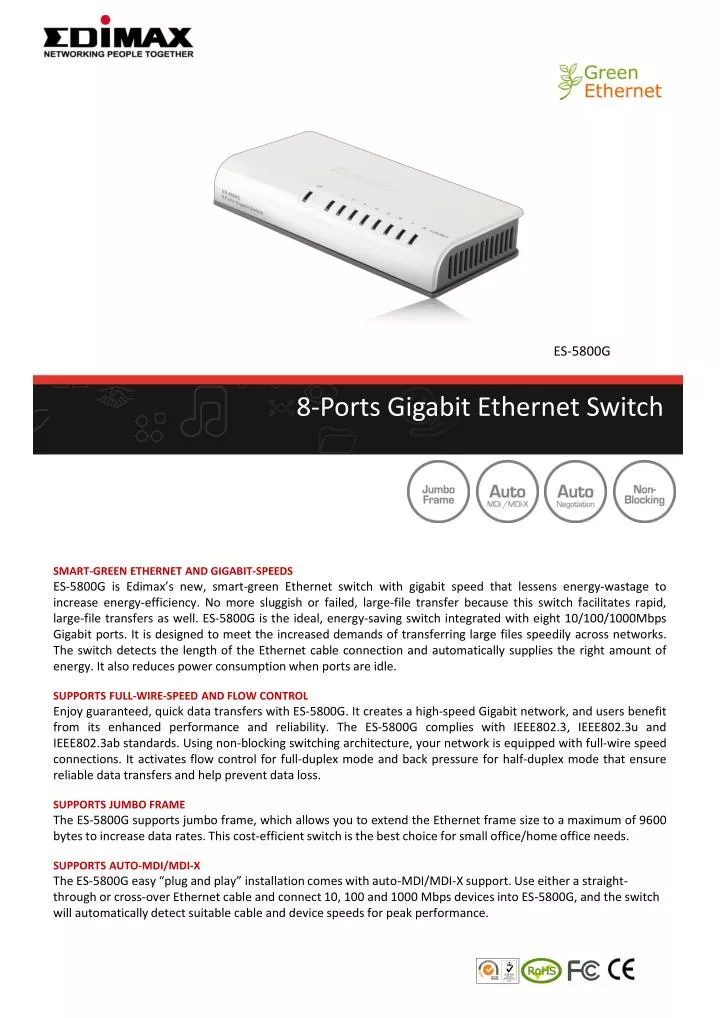 8 ports gigabit ethernet switch