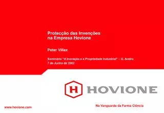 Protecção das Invenções na Empresa Hovione Peter Villax