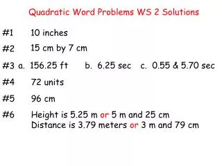 Quadratic Word Problems WS 2 Solutions