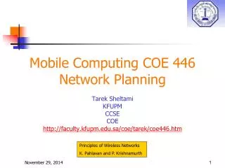 Mobile Computing COE 446 Network Planning