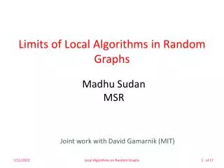 Limits of Local Algorithms in Random Graphs