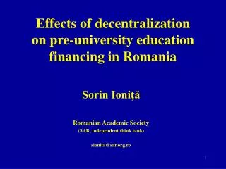 Effects of decentralization on pre-university education financing in Romania