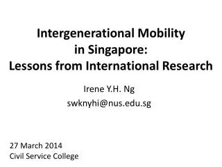 Intergenerational Mobility in Singapore: Lessons from International Research