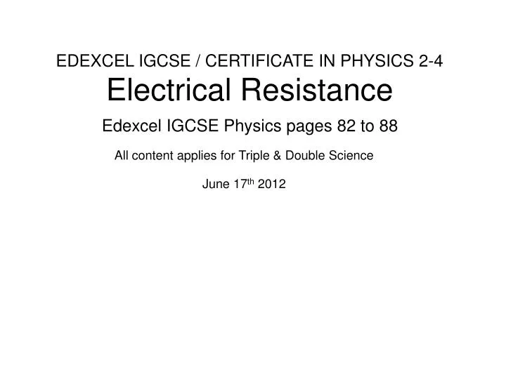 edexcel igcse certificate in physics 2 4 electrical resistance