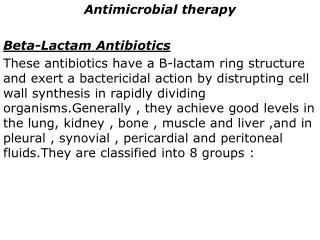 Antimicrobial therapy Beta-Lactam Antibiotics