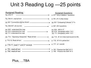 Unit 3 Reading Log —25 points