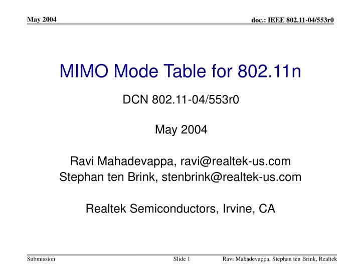 mimo mode table for 802 11n